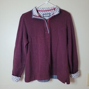 Orvis Womens Sz Medium maroon 1/4 Zip Sweater Ribbed Knit design Trim Sweatshirt